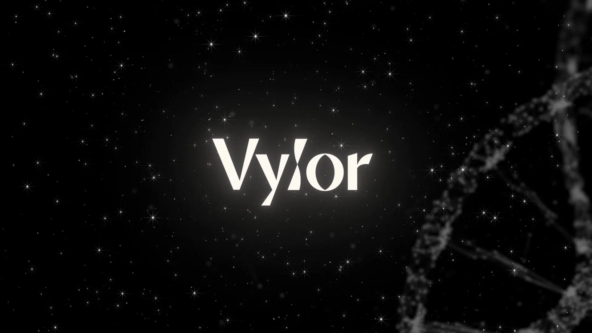 Quadro da vinheta: o logo da Vylor surge num céu de estrelas, ao lado de uma hélice de DNA feita de partículas.