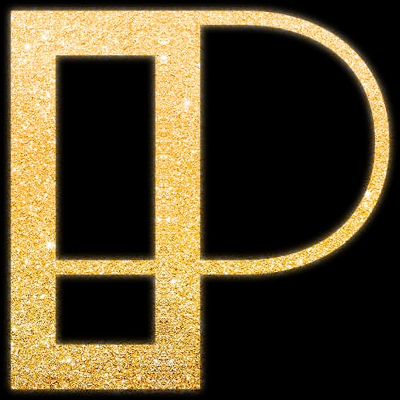A letra P do logotipo do POBJ em dourado, sobre fundo transparente.