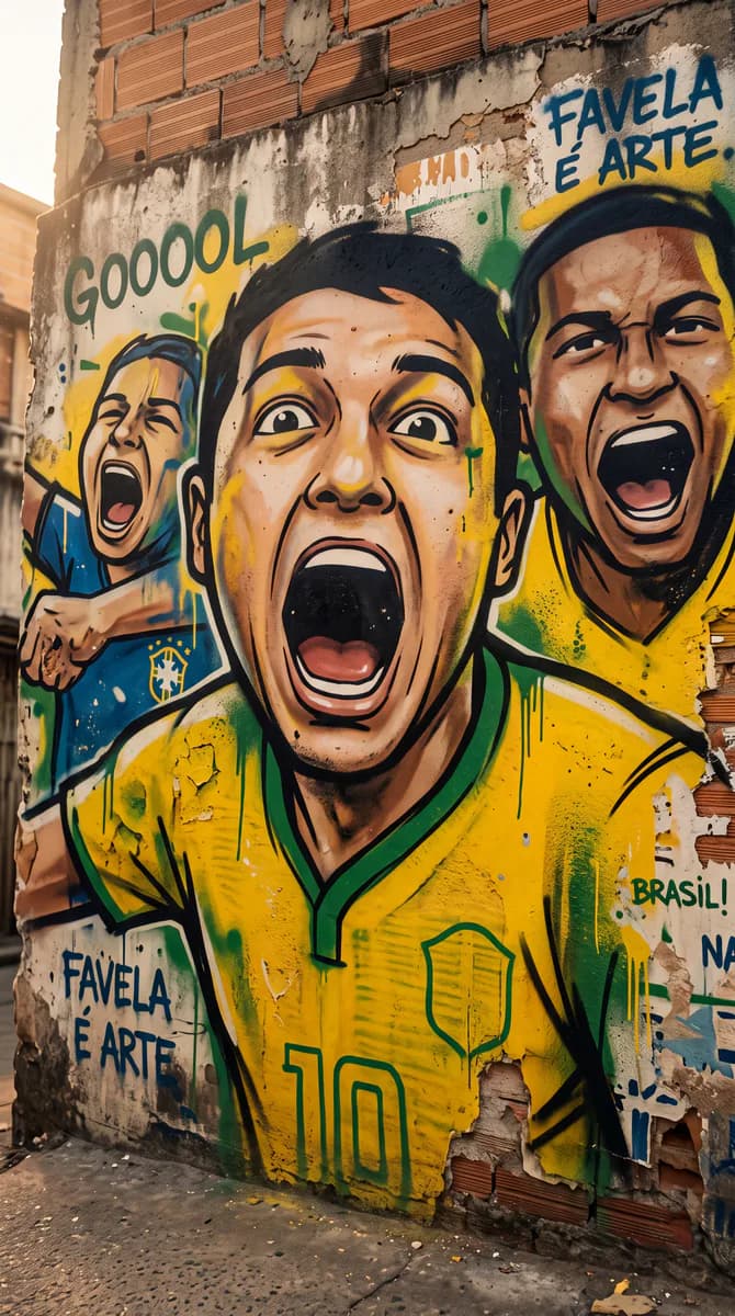Grafite de torcedores gritando gol com a camisa amarela.