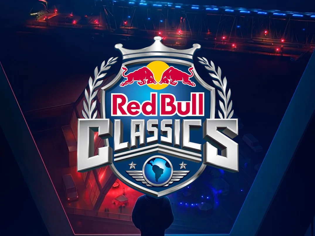 O escudo da Red Bull ClassiCS sobre o corredor da arena, quadro do filme.
